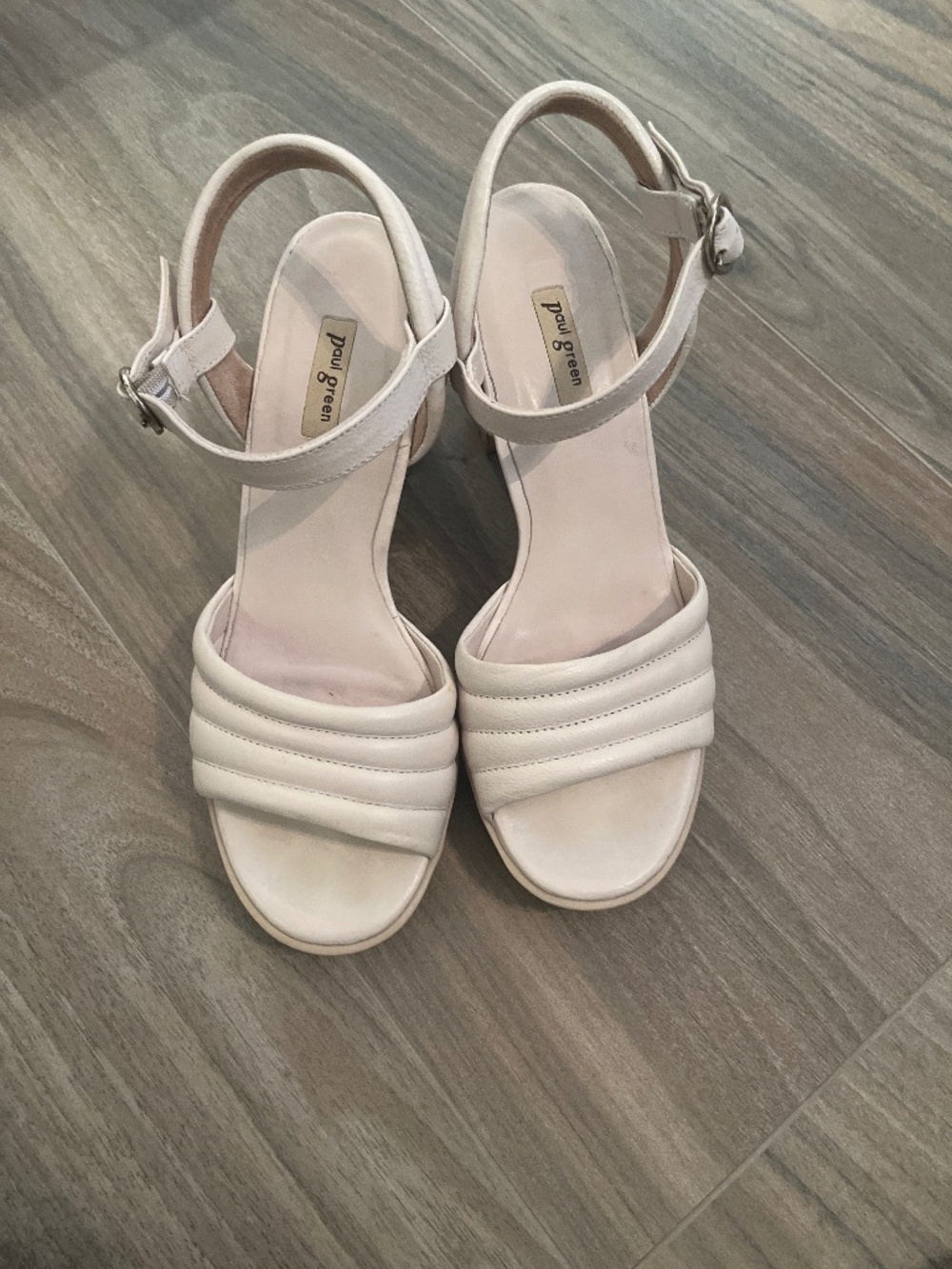 Paul Green Leslie Cream Leather Platform Sandal Size 7.5